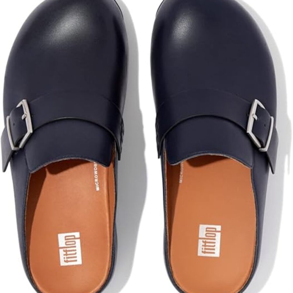 Fitflop Navy Mules with Silver Buckle - Picture 3 of 5